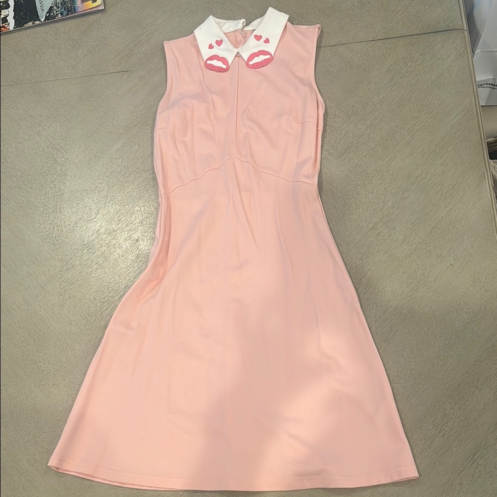 Pink Sleeveless Peter Pan collar Dress
